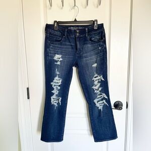 American Eagle Super Super Stretch Distressed Dark Wash Jeans Womens Size 12